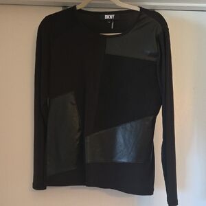 DKNY Black Long Sleeve with Leather Panels